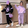 Girls Suit Sweater with Hood + Trousers Two-piece Suit Loose Harem Pants Suit Outer