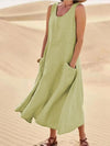 Cotton Linen Sleeveless Loose Swing Dress for Women