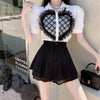 Women’s Black Lace Patchwork High Waist Pleated Shorts