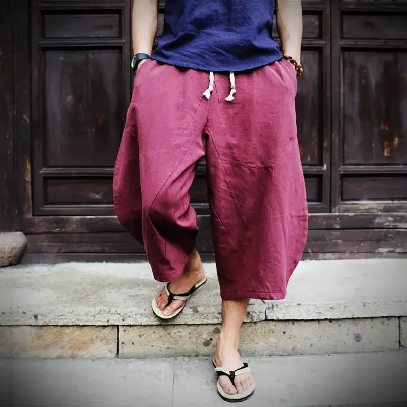 Trendy Seven Quarter Pants Men Wide Leg Summer Casual