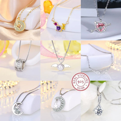 925 Sterling Silver Moon Necklace Pendant Zircon Exquisite Student Girlfriend Jewelry