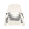 Women’s Pinstripe Knitted Pullover Large Lapel Warm Top