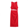 2024 Women's Fashion Round Neck Loop Buckle Sexy Off waist Midi Sleeveless