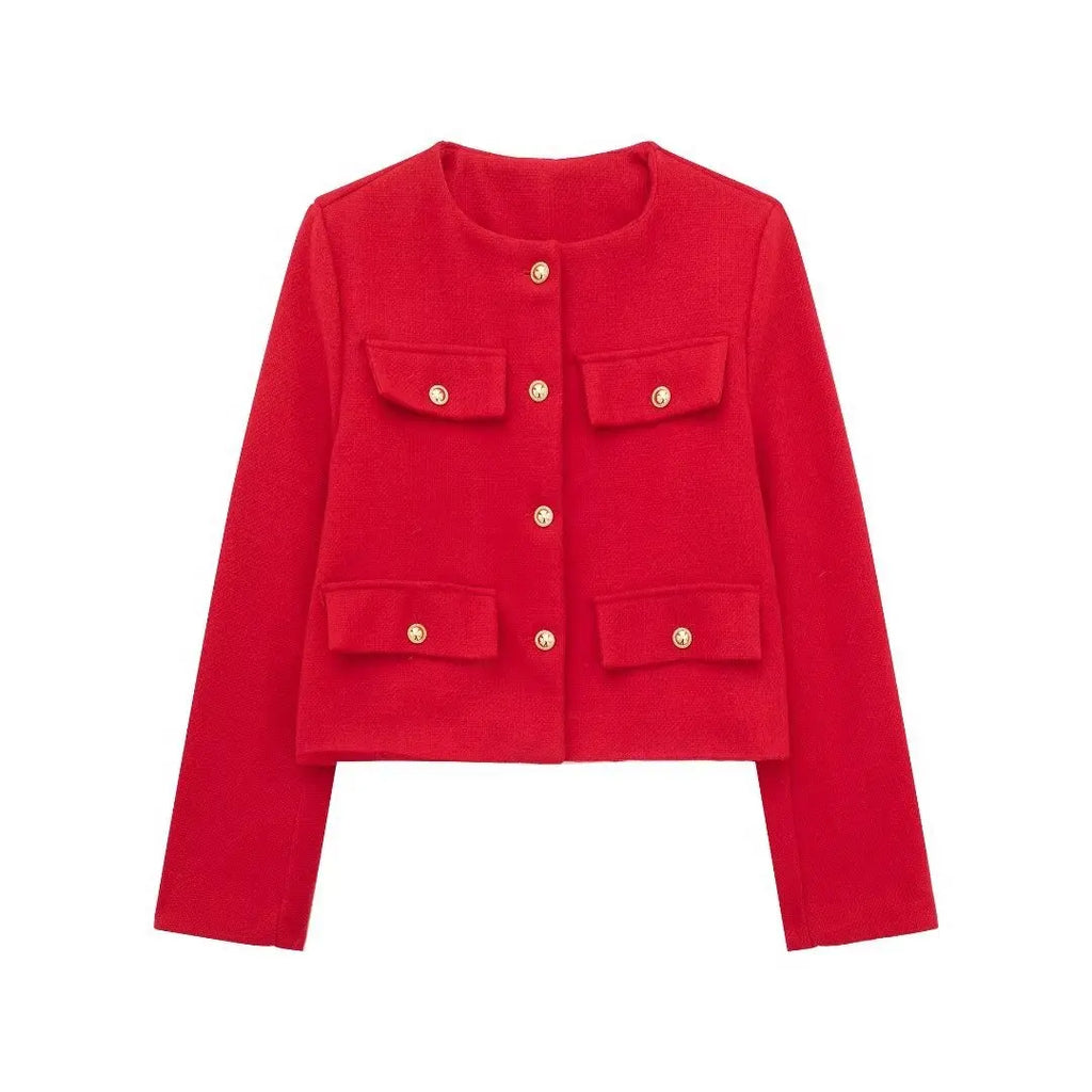 2024 Hot Fashion Women Bomber Cropped Jackets Female Golden Button Blazer Spring