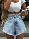 Women's High Waist Blue Denim Shorts Loose Fit A Line Casual Summer