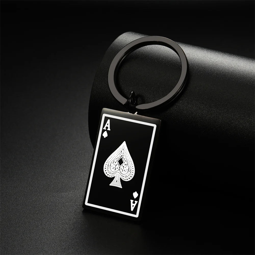 Punk Lucky Ace of Spades Keychain Stainless Steel Pendant