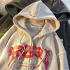 Y2k Zip Up Hoodie Women Spring Retro Embroidered Letter Loose Long Sleeve