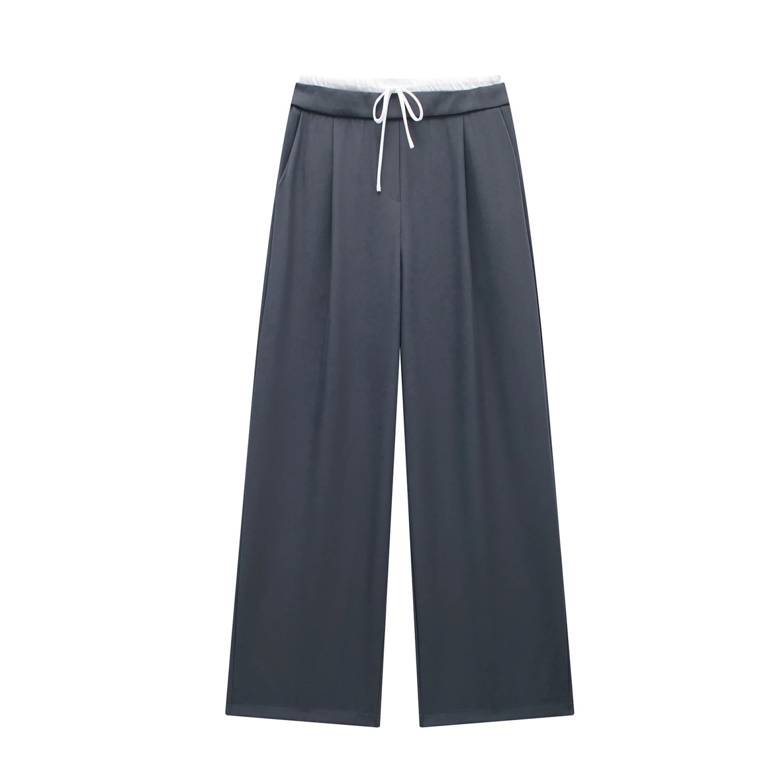 Solid Lace Up Side Zipper Straight Pants