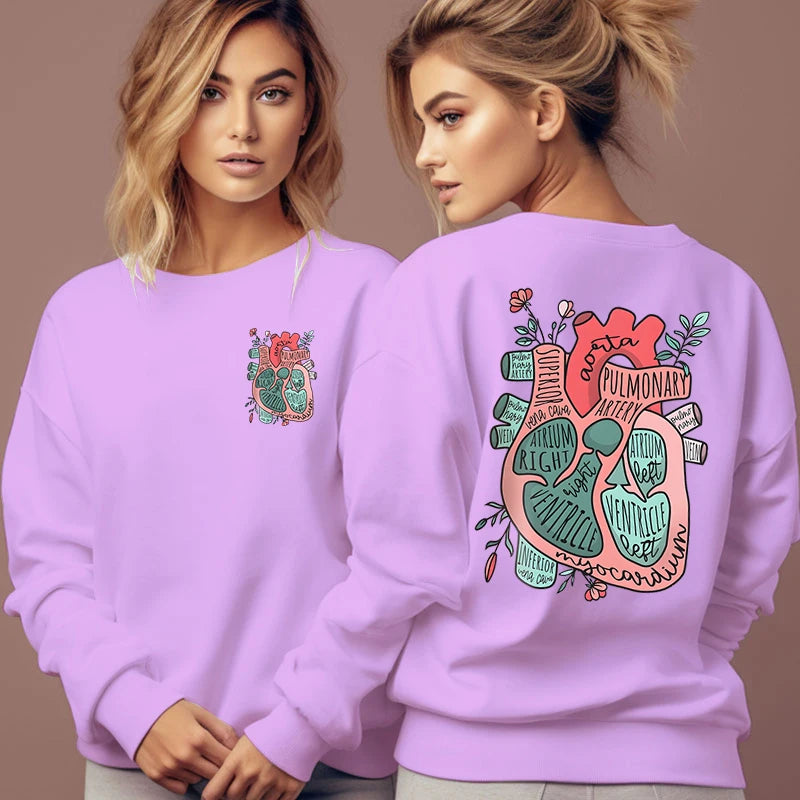 Anatomical Heart Flower Print Women Sweatshirts