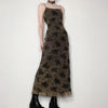 Women's Gothic Black Floral Print Dress Summer Sleeveless Streetwear