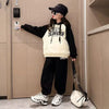 Thicken Children Tracksuit Outfit Plush Hooded Spliced