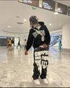 Y2k Jeans Hip Hop Letter Black Pants Punk Loose Straight Wide Leg Trousers Streetwear