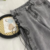 Trendy American Retro Lace Up Wide Leg Denim Jeans