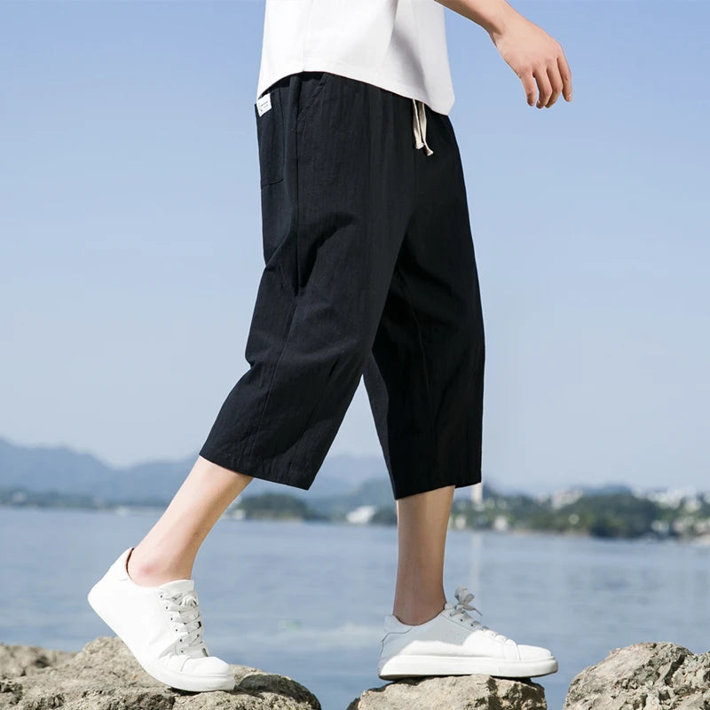 Summer Casual Short Pants Mens Cotton and Linen