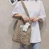 Bag Leopard Shoulder Bag Ladies Canvas Bag New Shopping Bag Student Print