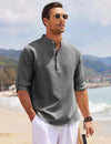 2024 Men's Casual Blouse Cotton Linen Shirt Loose Tops Long Sleeve Tee