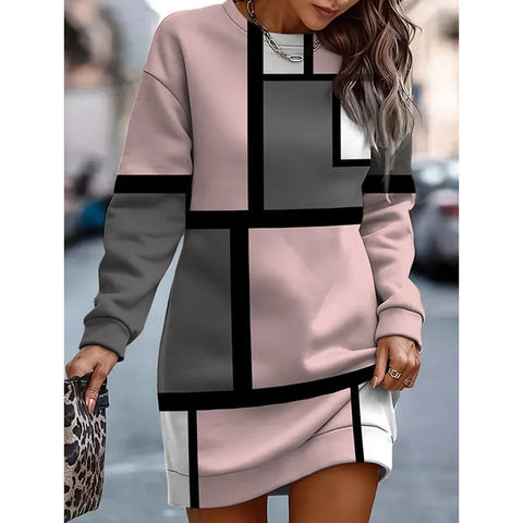 Winter Chic: Women's Fashion Print Sweater Dress - Casual, Long Sleeve, and Loose Fitting for Autumn-Winter Style