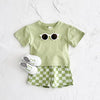 2024 Newborn Baby Set T-shirt and Checkerboard Shorts