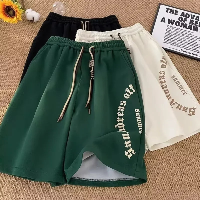 Men Shorts Casual Short Pants Oversize Beach Shorts Retro Letters Print Sports