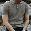 2024 Summer Knit Men's Polo Shirt Business Casual Striped Lapel Short Sleeve