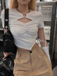 Harajuku Hollow Out Slim Korean Style Above Navel Cropped Top