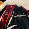 Hip Hop Loose Fit Men's Sweatshirt Burgundy Patchwork