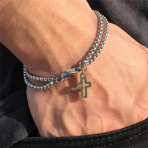 Hollow Cross Pendant Stainless Steel Lobster Claw Claw Bracelet Fashion Hip Hop Punk