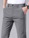 Men's casual pants, semi elastic waistband, nylon ice silk elastic straight tube