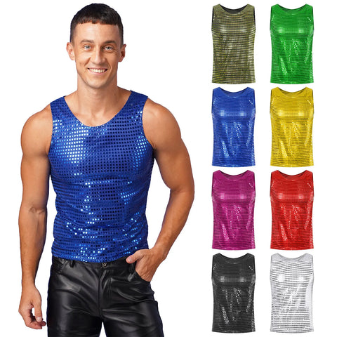 2023 New Mens T-shirts Shiny Sequins Sleeveless Loose Tank Tops