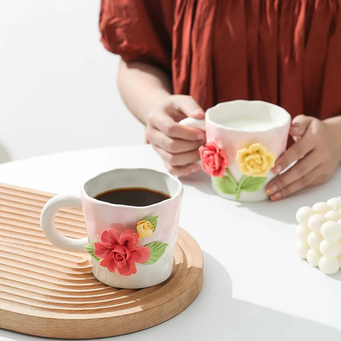3D Rose Ceramic Mug Handmade Beauty