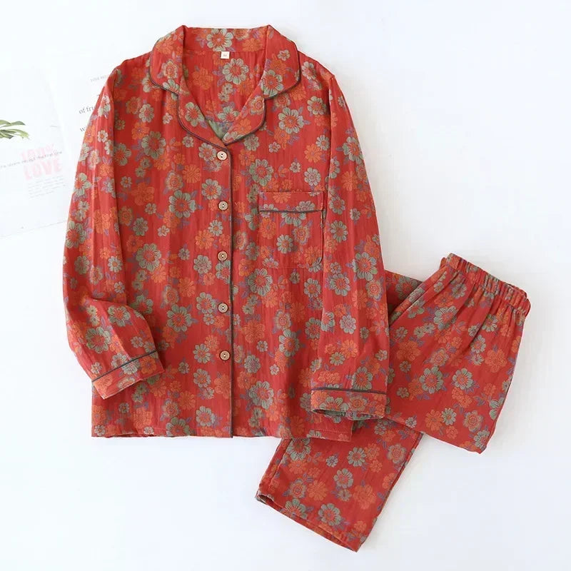 2025 new spring and summer women's pajamas suit long-sleeved trousers two-piece
