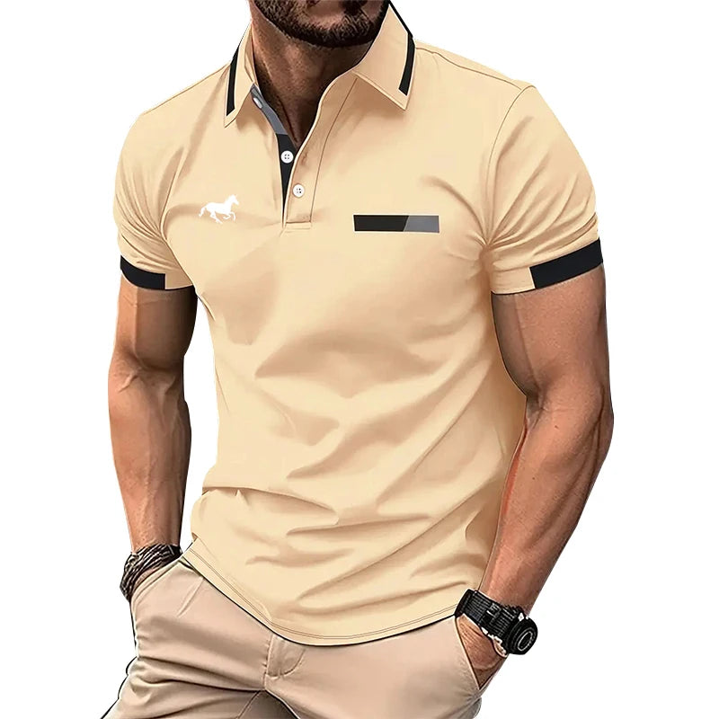 Men Summer Short Sleeve Fashion Slim Fit Polo Shirt Business Casual