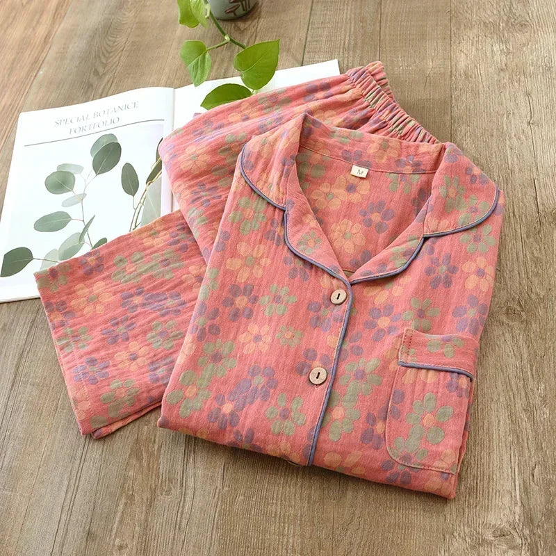 2025 new spring and summer women's pajamas suit long-sleeved trousers two-piece