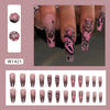 Womens Pink Glitter Sequin Artificial Fall Nails With Scary Skull Love