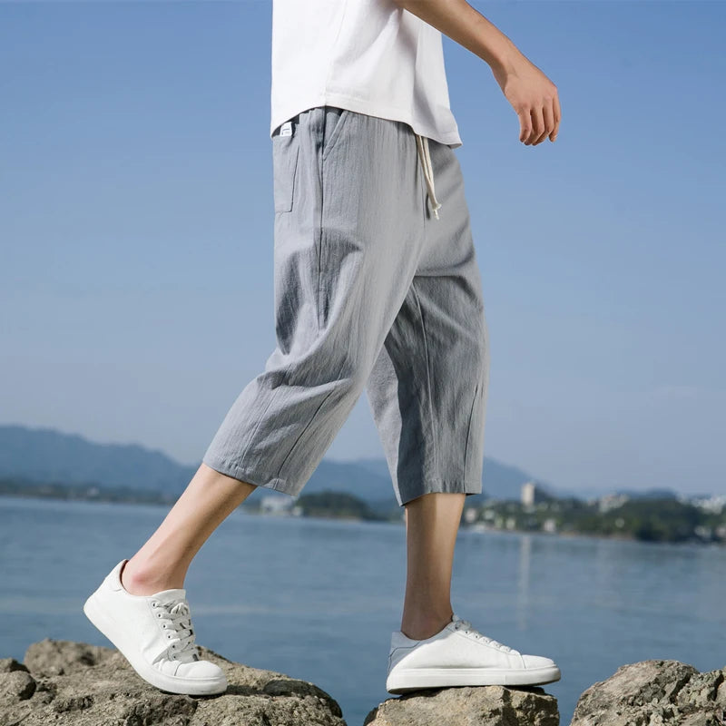 Summer Casual Short Pants Mens Cotton and Linen