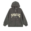 Y2k Zip Up Hoodie Women Spring Retro Embroidered Letter Loose Long Sleeve