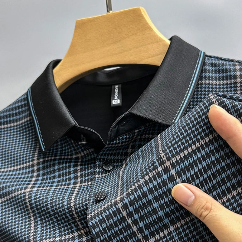Kurzarm-T-Shirt aus Eisseide für Herren im Sommer, dünn, faltenfrei, cooler Hemdkragen 