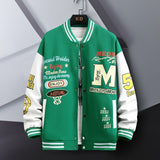 Big M Letter Print Hip Hop Patchwork Men's Bomber Jackets Spring Oversized Coats