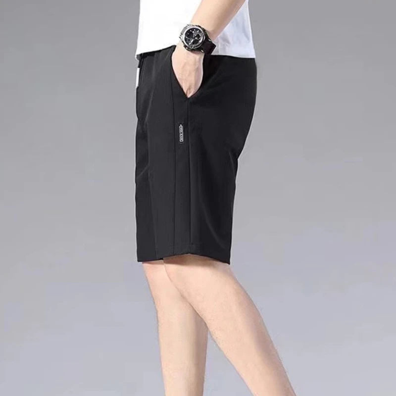 Men'S Sports Shorts Solid Color Straight Pattern Loose Type Elastic Waist Drawstring