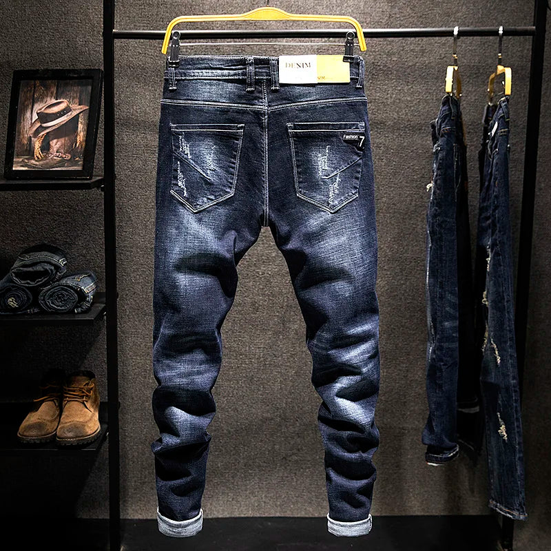 Ripped Slim-fit Denim Jeans Korean Style Stretchy Versatile