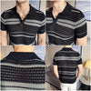 Men's slim fit Polo shirt, jacquard knit short sleeve shirt, V-neck
