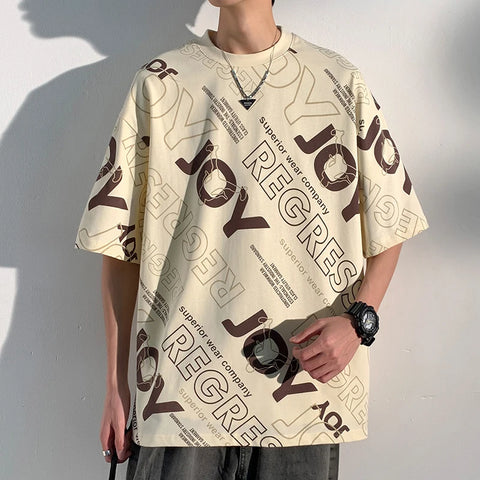 Urban Vibes 2024: Men's Summer Streetwear Tee with Full Logo Print
