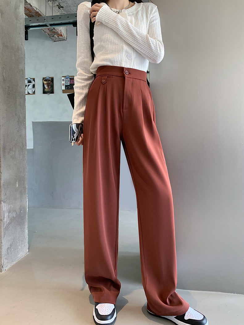 Casual High Waist Wide Leg Pants for Women Ladies Long Trousers