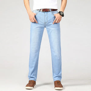 Jeans Men Light Blue Casual Straight Stretch Fashion Classic Work Denim