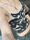 Gothic Portrait Print T-shirt Aesthetic Y2K Crop Tops Short Sleevle Vest