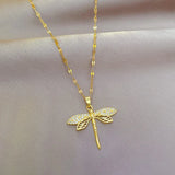 Stainless Steel Personality Dragonfly Pendant Necklace