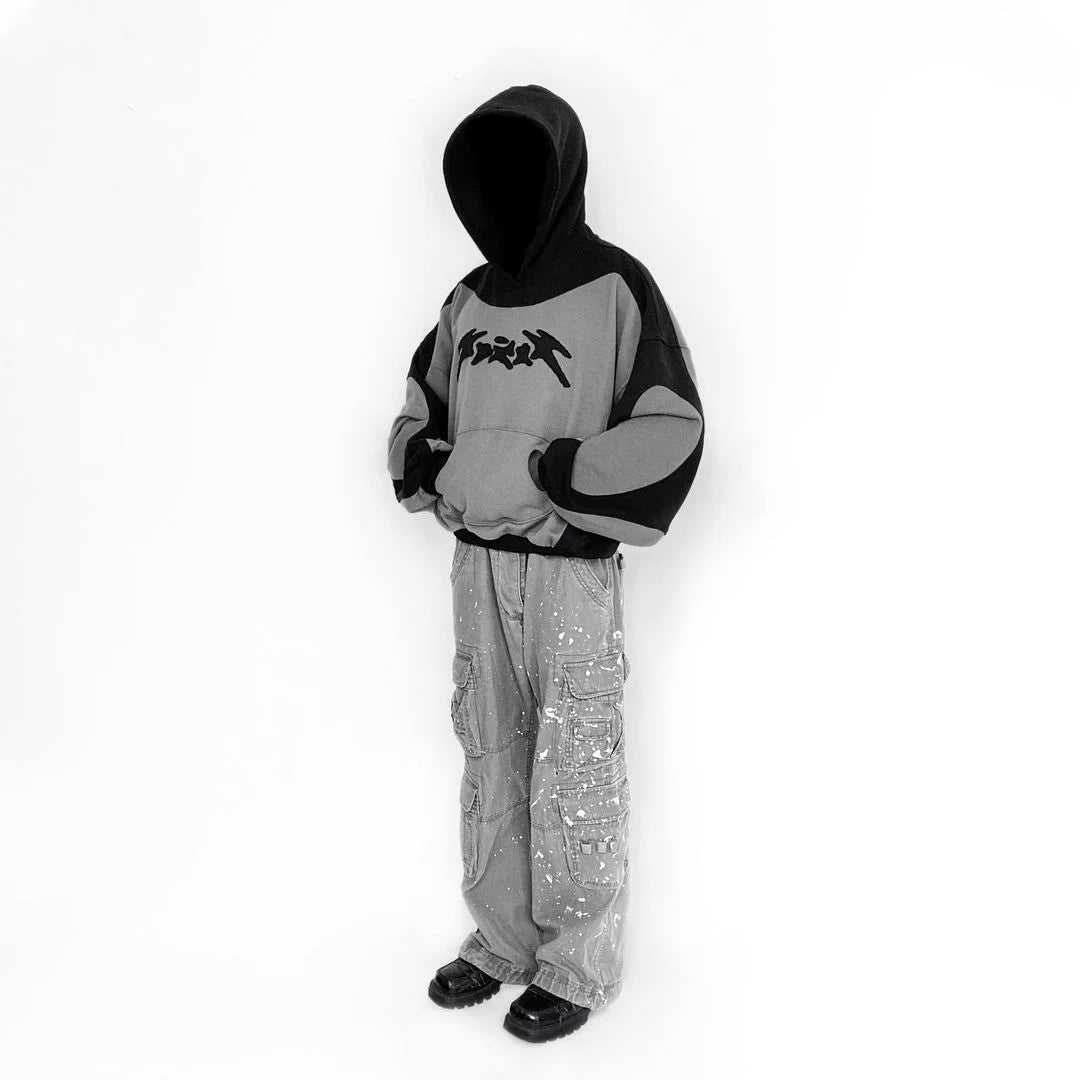 Y2K Retro Zipper Hoodie Patchwork Gothic Street Hip Hop