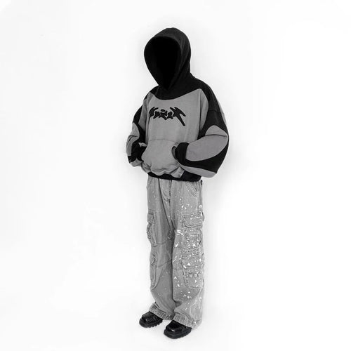 Y2K Retro Zipper Hoodie Patchwork Gothic Street Hip Hop