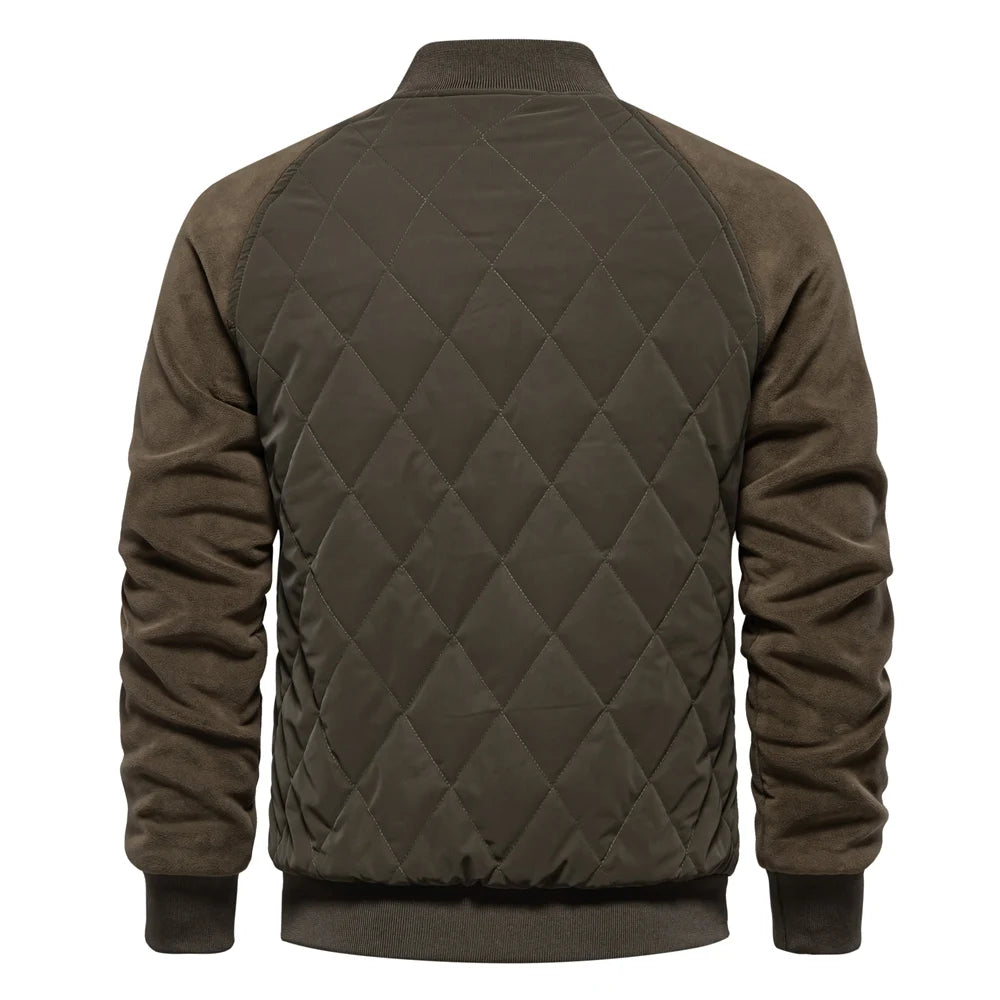 Mens Patchwork Thick Fleece Lined Bomber Jacket
