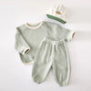 Korean Style Children Clothing Set Waffle Cotton Pullover and Pants